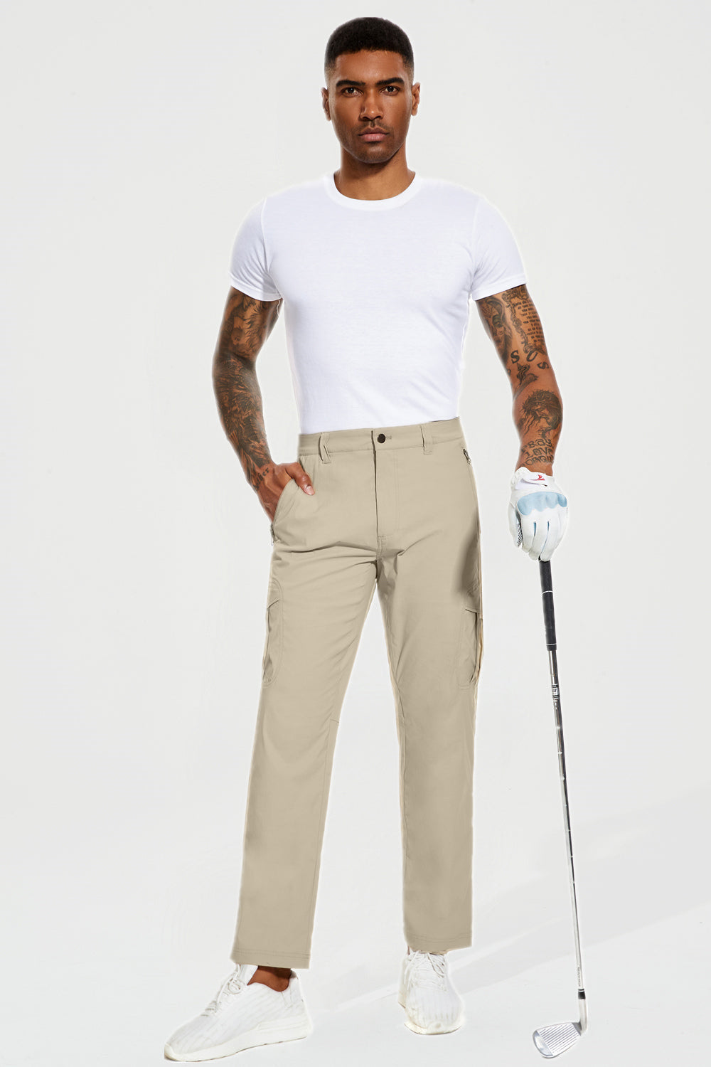 PULI Men's Stretch Golf Pants with Cargo Pockets Waterproof Slim