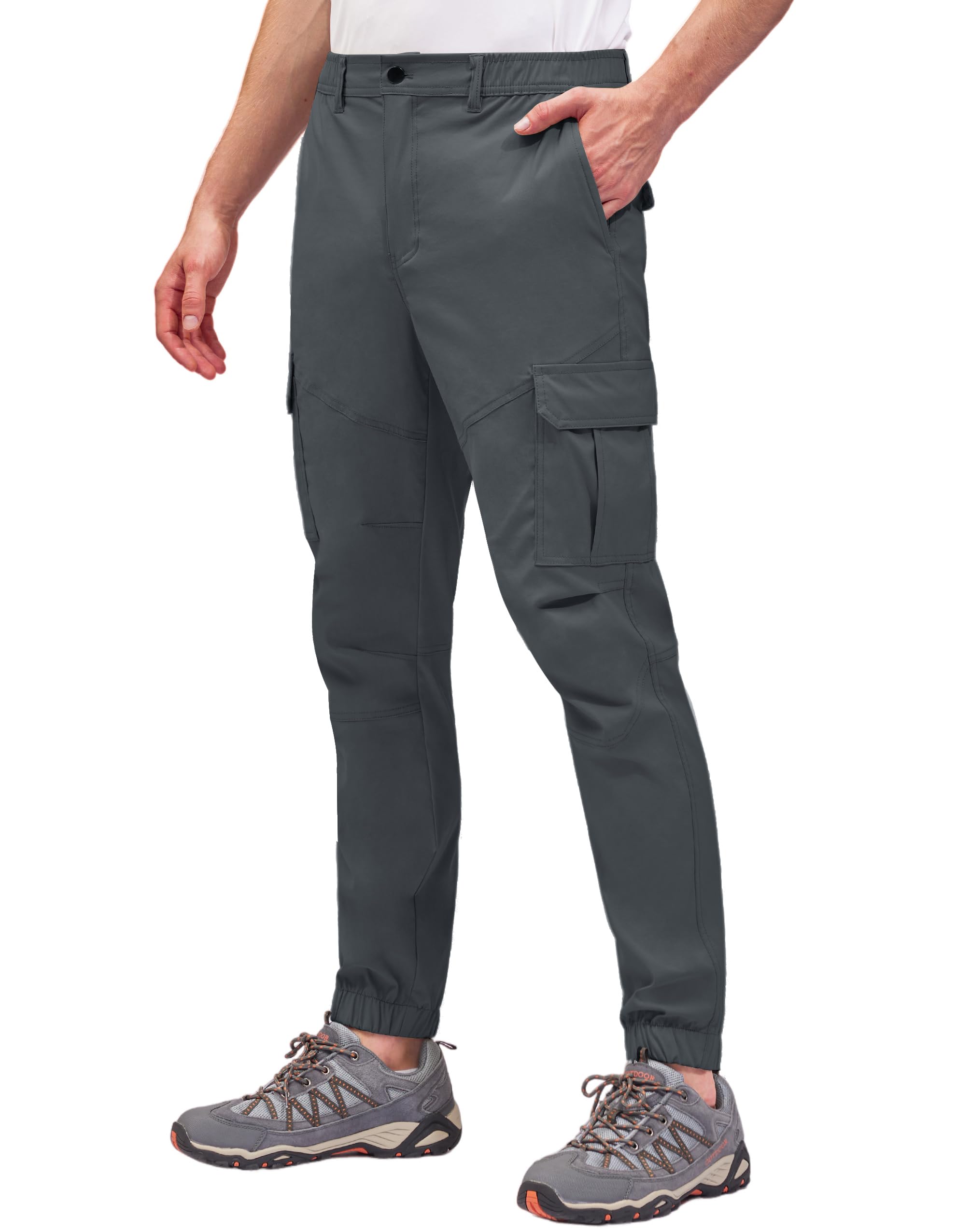 Men Cargo Pants Slim Fit Stretch Jogger Waterproof Outdoor Trousers with 6 Pockets by PULI