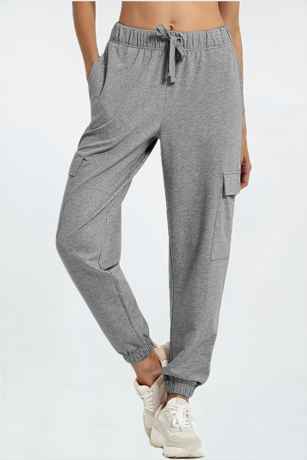 Cargo Sweat Pants for Women Wide Leg Joggers with Large Pockets by PULI  Black Gray