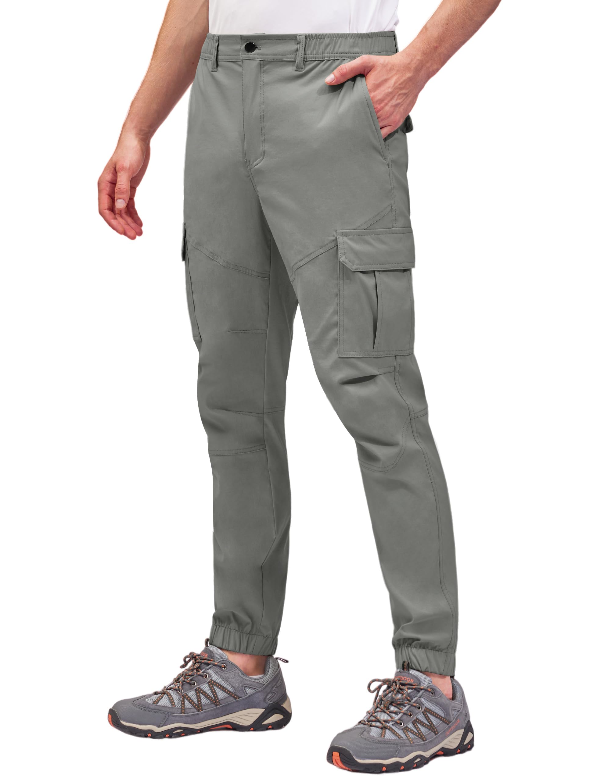 Puli Men's Stretch Cargo Pants with 7 Pockets, Grey / 38 / 30-31