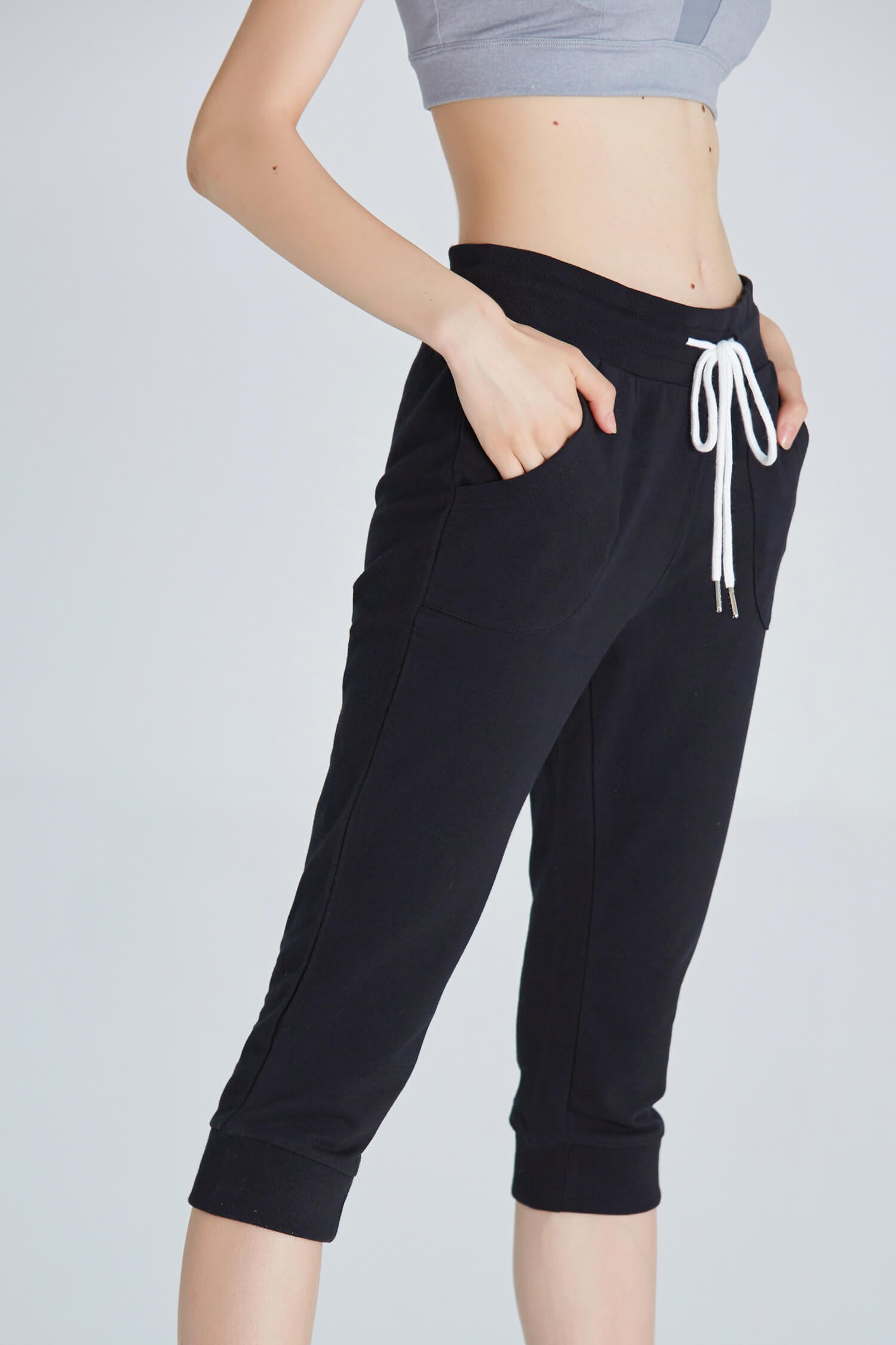 Women Capri Sweat Pants Cotton Gym Joggers Soft Running with Large Pockets  by PULI